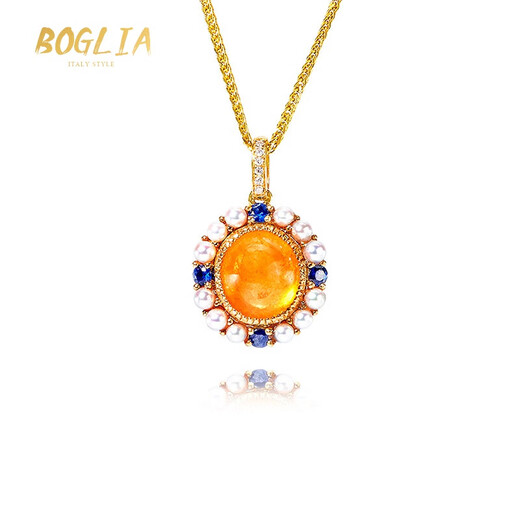 BOGLIA necklace for women Sri Lankan garnet large carat freshwater pearl 18 gold K pendant Valentine's Day gift for wife 3.98CT pendant