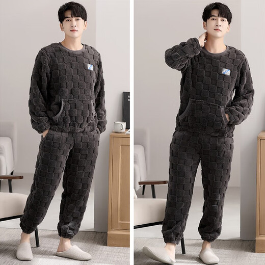 
Yunzhi Pajamas for men's winter coral velvet thickened plus velvet 2025 new autumn and winter flannel winter large-size home clothing 9856-Sky Gray M (165): Suitable for 100-120Jin [Jin equals 0.5 kg]