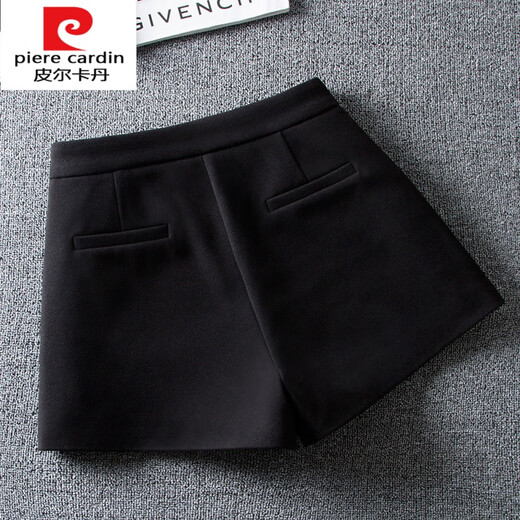 Pierre Cardin Knitted Black Shorts Women's Autumn and Winter 2025 New Woolen High Waisted A-Line Wide Legs Versatile Outerwear Woolen Boot Pants Black S 26