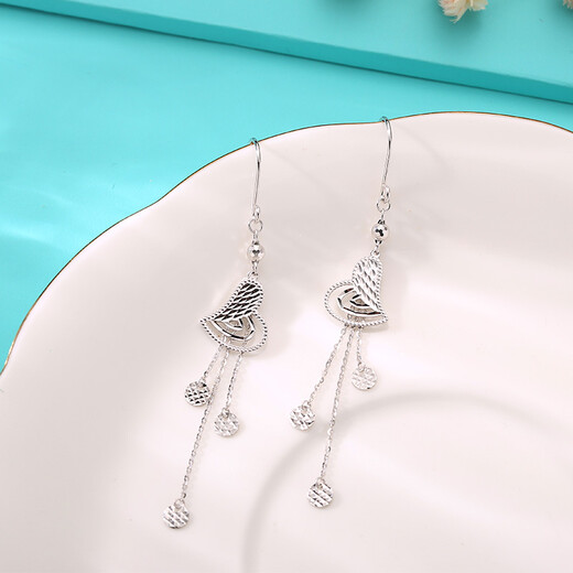 Yuanshengfu new PT950 fashionable heart-shaped tassel platinum ear hooks platinum earrings 4.13 g