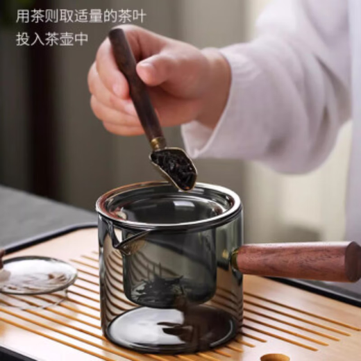 HALODN glass tea set, home kung fu tea set, office insulated tea drinking, anti-scalding, heat-resistant teapot, high-end gift giving, ash intuitive pot 7-piece set, side button intuitive pot + 6 wooden ring tasting cups