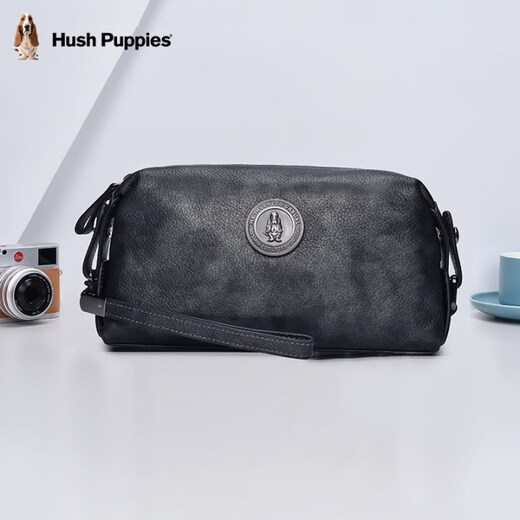 Hush Puppies men's handbag light luxury high-end brand genuine leather business handbag 2025 new first layer cowhide two-color clutch silver gray HA-1811711W-5813
