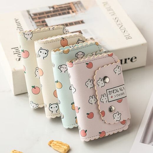 Maiweini-Kartenbeutel für Frauen Ins Koreanische Kapazität Multi-Kartenposition süße Persönlichkeit kleiner Anti-Demagnetisierungskartenhalter Exquisit High-End Pink Fruit Rabbit [20 Karten + multifunktionale Position] 22 Stücke