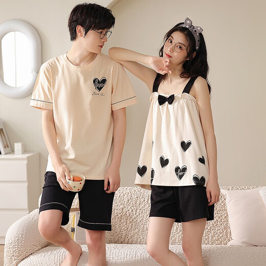 Lemianxin couple pyjamas pour femmes en été coton pur coton femmes vêtements à la maison suspense coton décontracté hommes pyjamas d'été costume dd9902 m femmes + hommes l