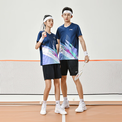 Li Ning (LI-NING) badminton uniform men and women short-sleeved quick-drying competition set tops and pants two-piece set Shenzhen Airlines Blue L