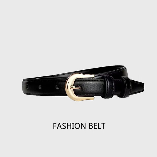All small slim belt for women retro Hong Kong style pin buckle belt for women ins style jeans belt for military training students without hole punching black 105*1.8cm
