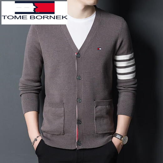 Tommy Hee Kelly selected quality tommy Tommy men's sweater V-neck autumn and winter wool cardigan thickened casual striped sweater Black TM23XJ942 165/M 100-120Jin[Jin equals 0.5 kg]