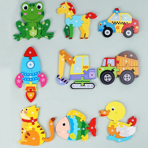Dreidimensionales Puzzlespielzeug von hölzernen Kindern 1- und ein halbjähriger Säuglinge Aufklärungsentwicklung 3-6 Jahre alte Jungen und Mädchen Kindergärten Babys Frühschuldach für Intelligenz Pie Board Geburtstagsgeschenk Bagger