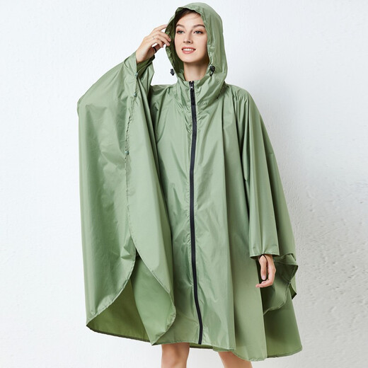 Freesmily日本斗篷大码雨衣女成人时尚徒步长款骑车电动车雨披男韩国户外防水 芥末绿/7029 L