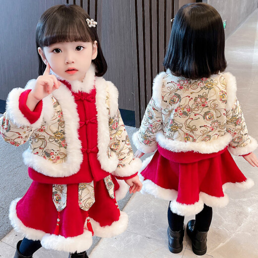 Mickey Superman Children's Clothes Girls Suit Winter Clothes Thickened Children's Suit New Year's Eve Clothes Baby Girl Western Style Jacket Skirt Two-piece Set Fluid Red 110 Size Recommended Height 95-105cm