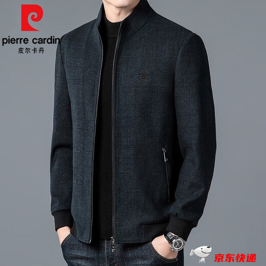 Pier Cardin Light Luxury Luxury Wool Jacket Hen Men's 2024 Autumn and Winter Wool Wold Jacket Middle Azge and Young Men's Stand-Up Chaqueta 22085 verde 175/L (115-130Jin [Jin equivale a 0.5 kg])