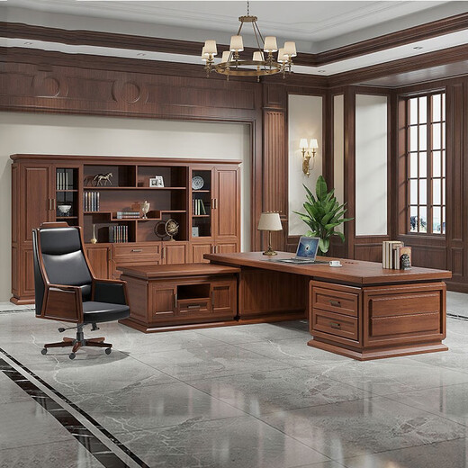 TONGTA Light luxury boss desk office desk solid wood new Chinese style high-end office desk and chair combination bookcase executive desk high-end boss office furniture 3.6m file cabinet 3600*420*2150