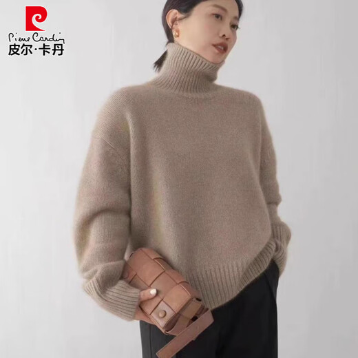 Pierre Cardin sweater for women 2025 new autumn and winter gray turtleneck sweater thickened sweater lazy style knitted sweater base gray one size recommended 80-145 Jin Jin equals 0.5 kg
