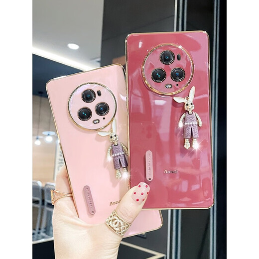 Suwu Honor magic5 mobile phone case women's cute rabbit HONOR magic 5 ultimate version personalized trendy 5pro lens all-inclusive anti-fall silicone soft protective cover Honor magic5 Pro lilac purple cute rhinestone rabbit