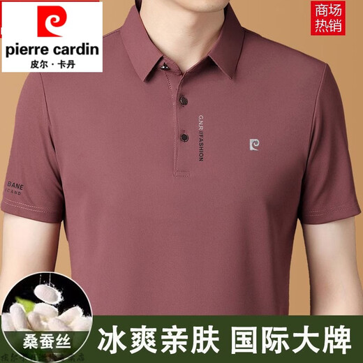 Pier Cardin Marke Mulberry Silk Traaceless Drop kurzärmelig T-Shirt für Herren Sommer dünne Revers-Polo-Basis-Hemd-Mode-Top, 17088a Vorschlag 115-135jin [Jin ist 0,5 kg]