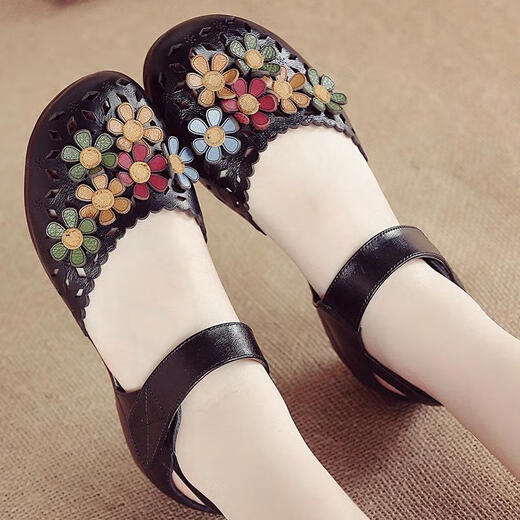 Sandales à orteils semelles du tendon de bœuf voisin pour femmes, chaussures pour femmes, talons plats ethniques d'été chaussures en cuir molle, chaussures célibataires creux d'âge moyen et âgées, violet 9906 35