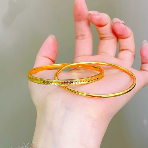DL 1998 Fat Donglai same style 18K gold crushed ice bracelet k dragon scale double ring female gold bracelet bouncy bracelet for girls double ring bracelet 58 (suitable for 95-115 Jin Jin is equal to 0.5 kg)