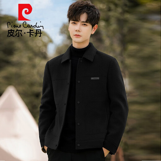 Pierre Cardin Double-sided Woolen Coat Men's Autumn and Winter Thickened High-end Business Casual Short Lapel Woolen Jacket Black (Removable Down Liner) L 175