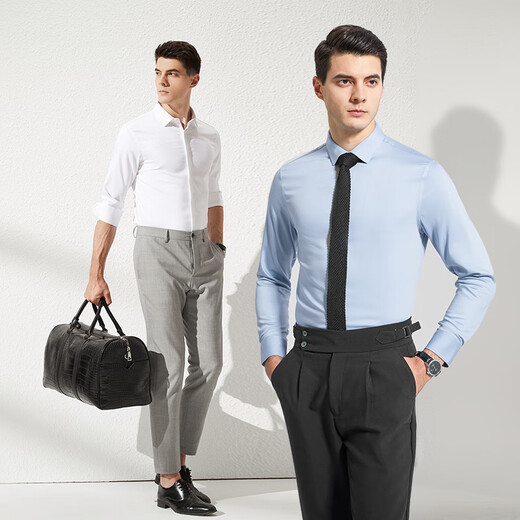 
Shanshan [140 pure cotton DP free iron] long-sleeved shirt men's anti-wrinkle business light luxury four seasons casual formal shirt
