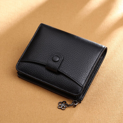 viney first-layer cowhide women's wallet short folding zipper coin purse multi-card slot multi-functional wallet card holder document bag