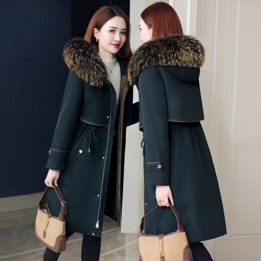 
IELTS McParse Women's Coat 2023 Winter New Fox Fur Collar Otter Rabbit Fur Removable Inner Haining Fur Jacket Green [Green Fox Fur Collar] Below s105