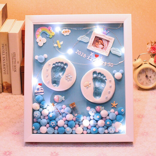 Taoshang baby full moon commemorative hand and foot print mud newborn baby hand and foot print mud 100th birthday photo frame 12 inch pink frame snake baby style