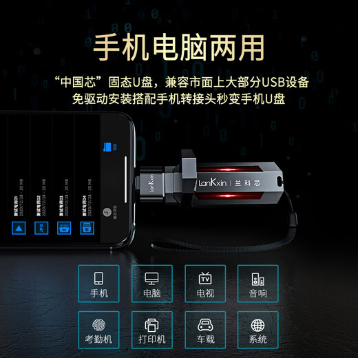 兰科芯超极速固态双接口U盘读速高达1050MB/S USB3.2/Type-C手机电脑两用大容量优盘 单接口极速固态写读550M/S写425M/S 256GB