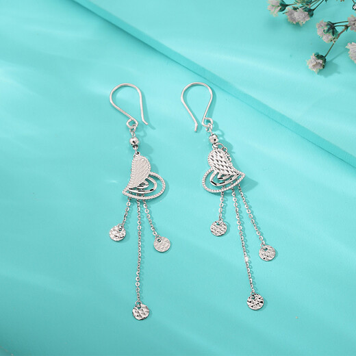 Yuanshengfu new PT950 fashionable heart-shaped tassel platinum ear hooks platinum earrings 4.13 g