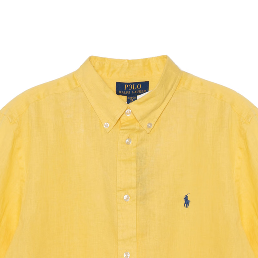 RALPH LAUREN Ralph Lauren solid color pony embroidered lapel single-breasted long-sleeved shirt yellow children's yellow S