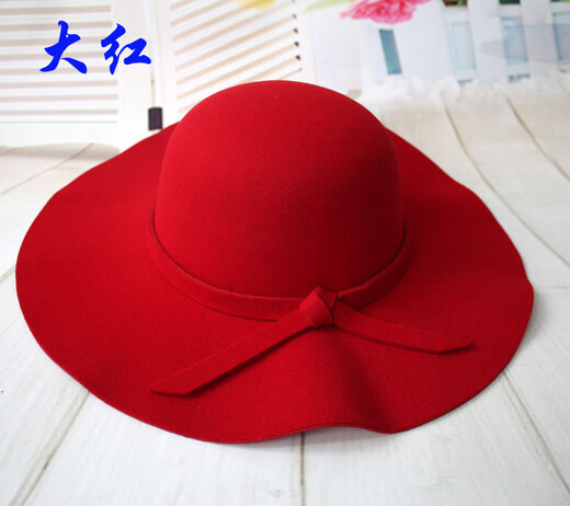 Mo Zilan Britisch Retro Europäer und amerikanischer Wolle im koreanischen Stil koreanischer Stil Dome Wellenkante Top Hut Sonne Frauen große rote Erwachsene Style 57cm