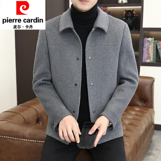Pierre Cardin wool double-sided woolen coat men's autumn and winter jacket men's short casual woolen coat men's top khaki (double-sided woolen coat) XL (120135Jin Jin equals 0.5 kg)