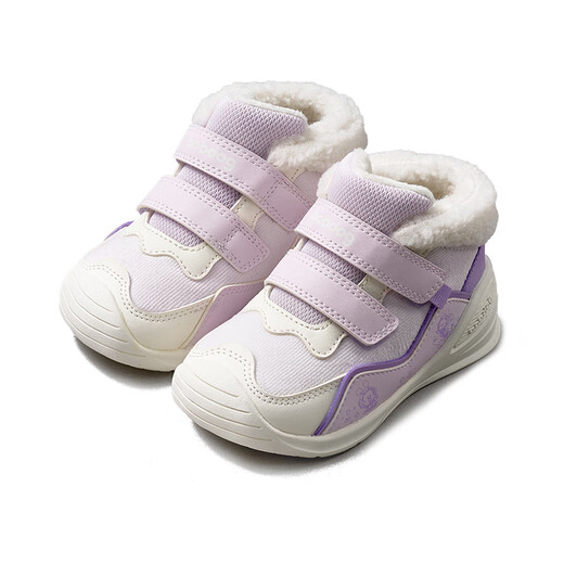 巴布豆童鞋男女宝宝学步鞋25冬款保暖防滑高帮机能鞋新款 薄雾紫 26