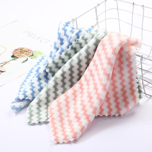 Rag kitchen dishcloth, thickened, water-absorbent, easy-to-clean dish towel, 5 pieces, random colors
