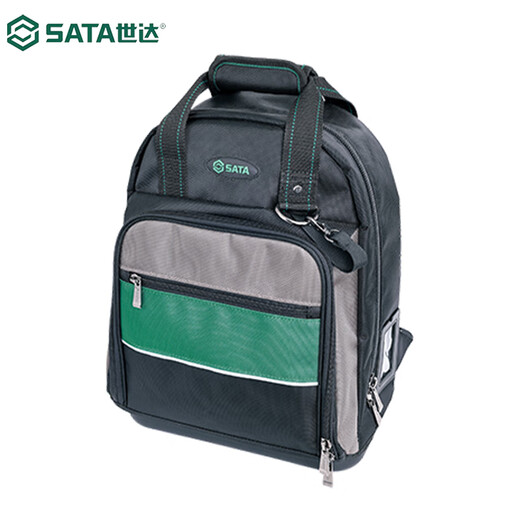 SATA 95216 Professional Plastic Bottom Tool Backpack Waterproof, Wear-Resistant and Knock-Resistant Tool Bag with Reflective Strips