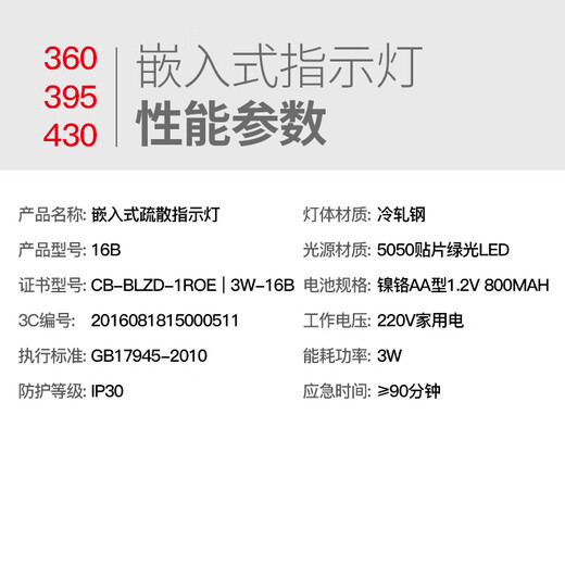 Embedded evacuation indicator light Fire emergency light LED wall embedded plug-in safety exit sign concealed 395 left - including bottom box