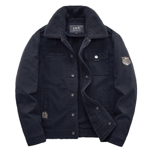 JEEP SPIRIT Jeep Jacket Autumn and Winter Lamb Velvet Cotton Coat Men's Velvet Thickened Casual Loose Cotton Jacket Workwear Cotton Jacket Khaki (Fleet) M 105-120Jin Jin is equal to 0.5 kg