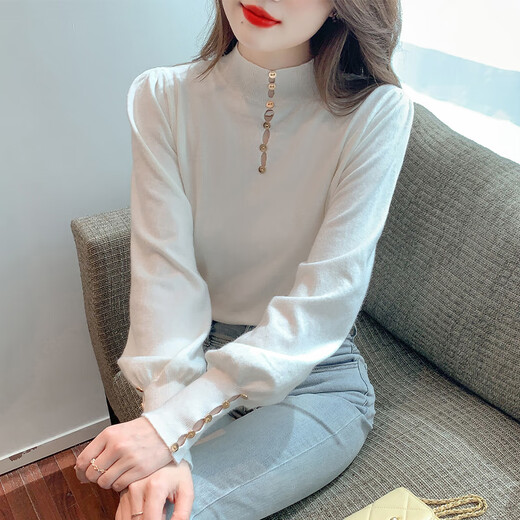 皮尔卡丹（pierre cardin）2025年春装新款时尚简约针织打底衫女百搭半高领长袖修身t恤上衣 法国品牌杏色 法国品牌M