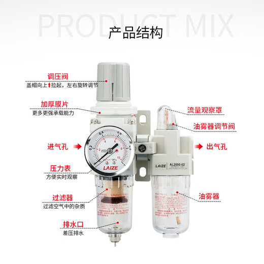 悦常盛型气源处理器AC3010/2010/4010/5010-0203/04/06/10油水分离器 白色款AC4010-03D自动排水