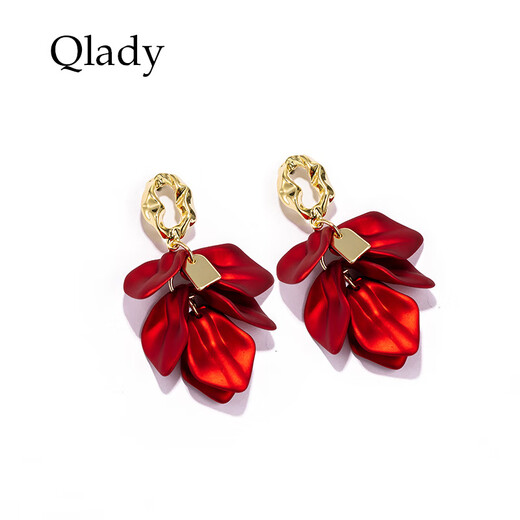 Qlady temperament red flower earrings female temperament high-end earrings for women 2024 new niche light luxury New Year earrings