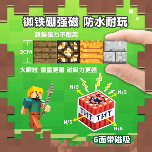 沐钦我的世界MC磁力方块儿童积木全套玩具六面磁吸DIY拼装圣诞节礼物 T9906-村庄之家【带图纸+底座】