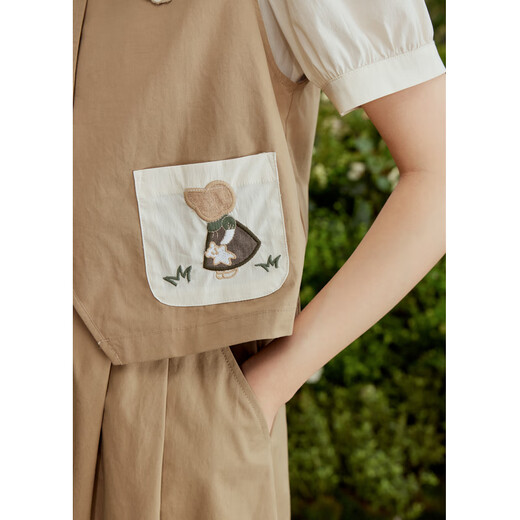 Zihan (ZIHAN) Zihan khaki vest shirt skirt suit women's summer forest pastoral style niche three-piece set khaki XS