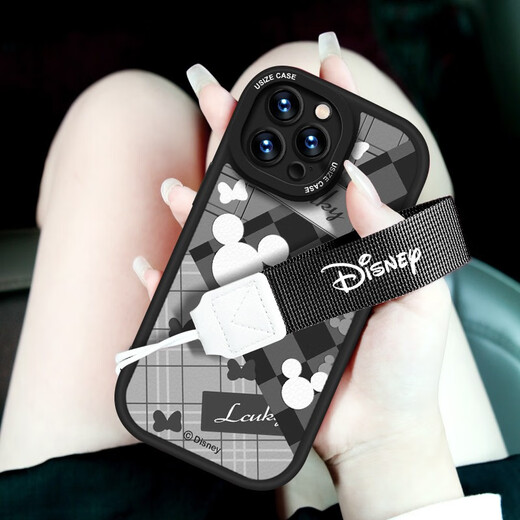 【迪士尼授权】苹果系列手机壳iPhone15Promax小羊皮14plus网红13简约12手绳时尚 苹果粉色小胖妞手绳【X1283迪士尼】 iPhone15