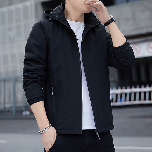 Jeanswest Spring and Autumn Assault Jacket Men's New Men's Loose Hooded Removable Jacket Men's Windproof Work Jacket 2299 Black XL Size (121-135Jin Jin is equal to 0.5kg)
