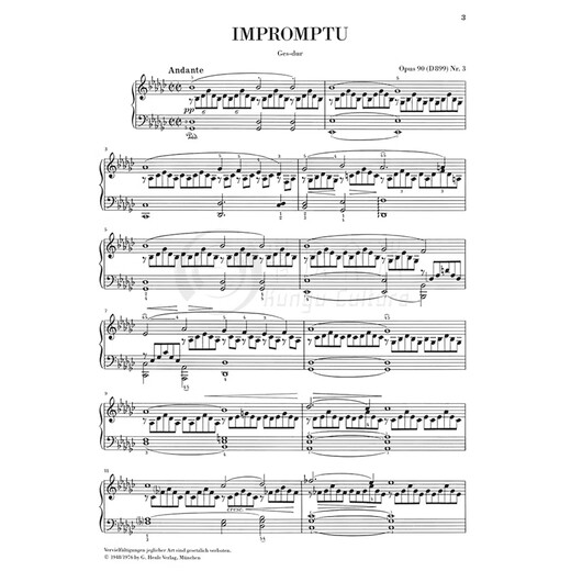 Schubert Improvisation G flat major op90 no3 D899 Piano with fingering Henle original music score book Franz SchubertImpromptu G flat major Piano HN488
