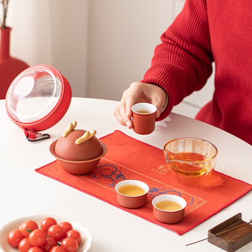 SUSHI CERAMICS Gold-painted Wanshi Xinglong Quick Cup Gift Box Convenient Travel Bag Tea Set