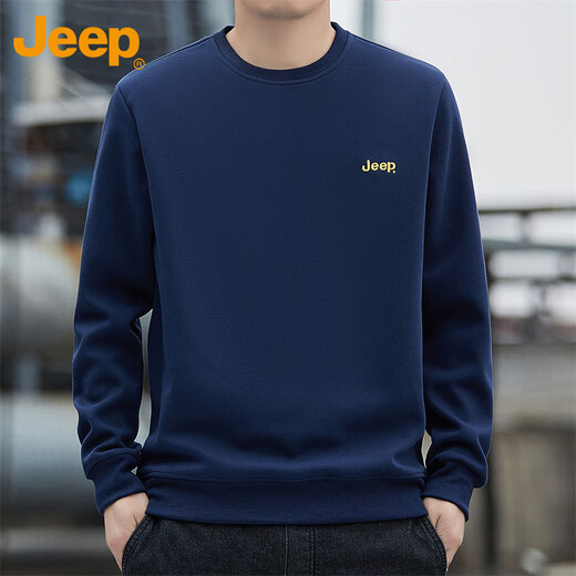 JEEP Jeep sweatshirt men's spring and autumn loose long-sleeved T-shirt men's round neck trendy clothes men's blue 2XL
