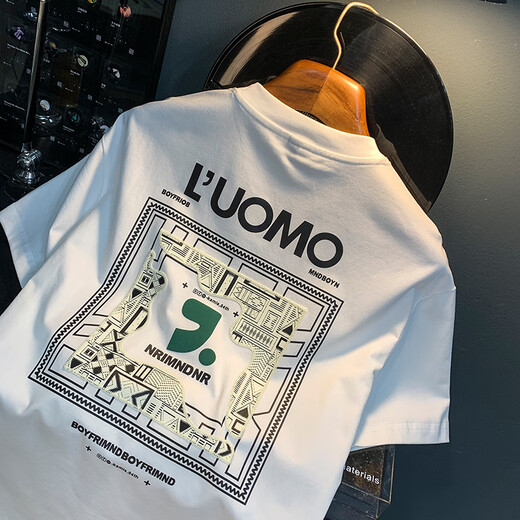 
Qianji (QIANJI) summer ins trendy brand T-shirt men's loose thin printed embroidered casual T-shirt versatile cool round neck half sleeve white [ZJ1098] 2XL suitable for 150-165 Jin [Jin equals 0.5 kg] wear