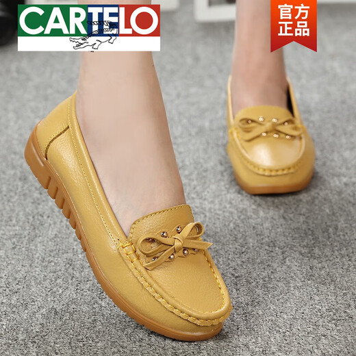 Kadile Crocodile Spring Flat Sole Women's Zapatos de cuero genuino Solio Mom Desconoctorable zapatos Single's Smifre Shoes Shoes Dog Tendon Beef Tendon Casual Maternity Shoes 6629 Hollow Yellow 38