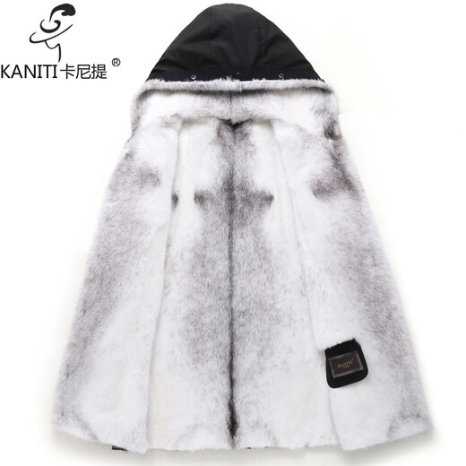 
Kaniti Quality Park Over Men's Danish Cross Mink Full Mink Inner Bottom Hooded Coat Mid-length Business Warm Jacket Black 5XL