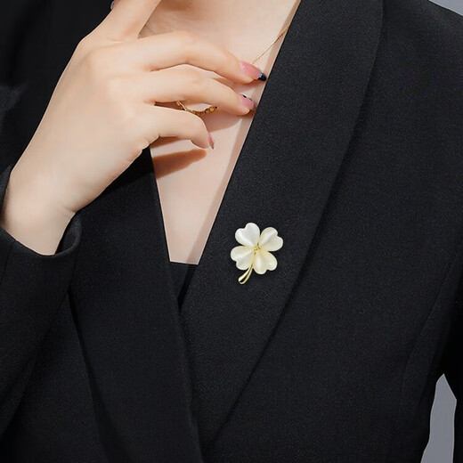 Pretty three-year-old four-leaf clover brooch, high-end women's high-end exquisite fashion anti-exposure corsage pin buckle pin fixed buckle clothing accessories cat's eye lucky four-leaf clover one pack